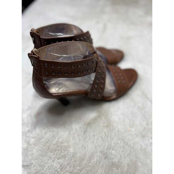 Sofft Brown Studded Open-Toe Heeled Sandals With Zipper Back & Clear Strap women - Picture 2 of 13